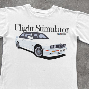'FLIGHT STIMULATOR' M3 RACING HEAVY WEIGHT WHITE T-SHIRT